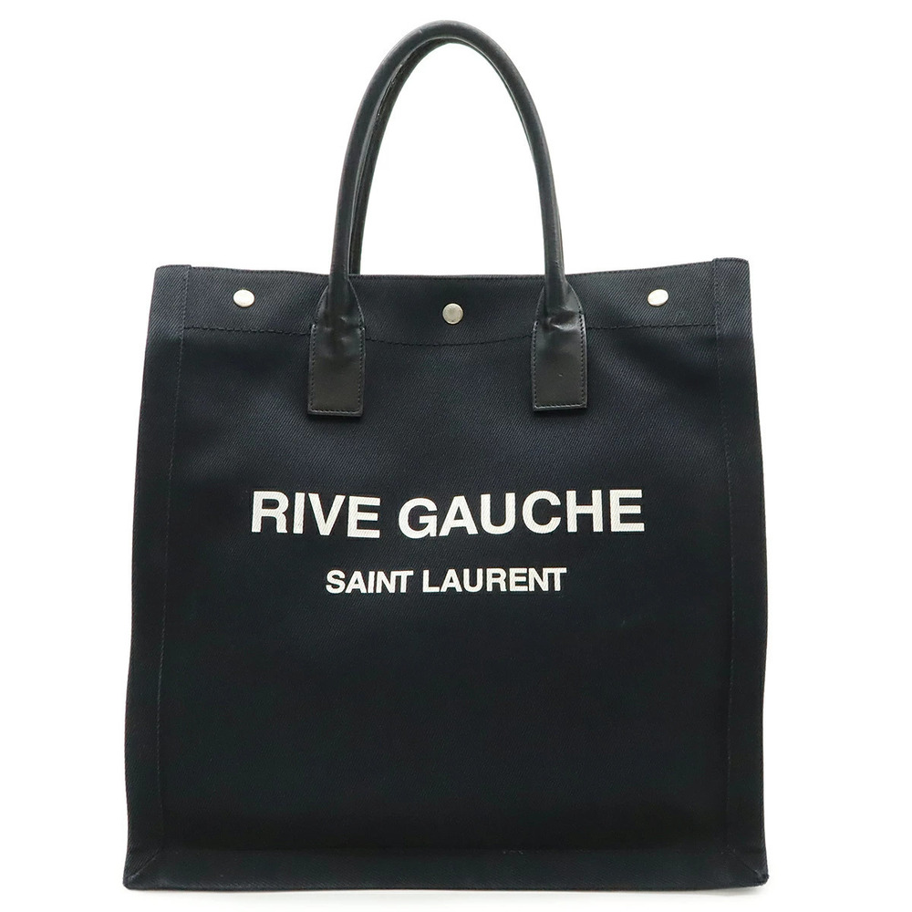 SAINT LAURENT PARIS YSL Yves RIVE GAUCHE Cabas Tote Bag Canvas Leather Black